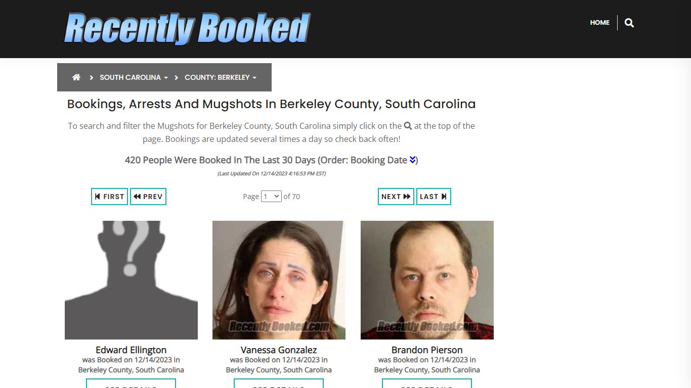 Bookings, Arrests and Mugshots in Berkeley County, South Carolina