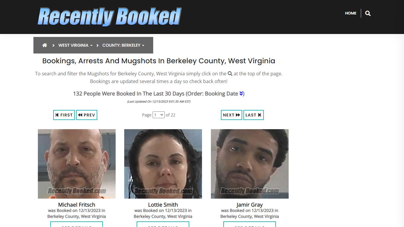 Bookings, Arrests and Mugshots in Berkeley County, West Virginia